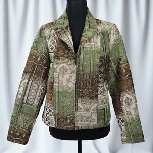 Dress Barn Petite‎ Tapestry Jacket Blazer Woman PS Patchwork Green Brown Beige